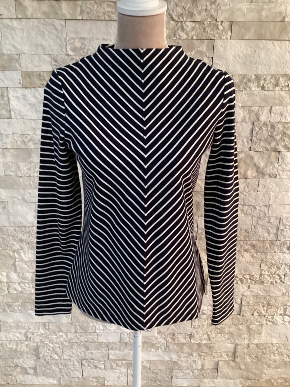 Talbots Mockneck Cotton Top - Chevron (NWT)
